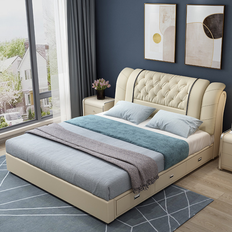 Simple modern leather bed Single family small apartment Children 1 2m Tatami storage bed 1 35m double bed