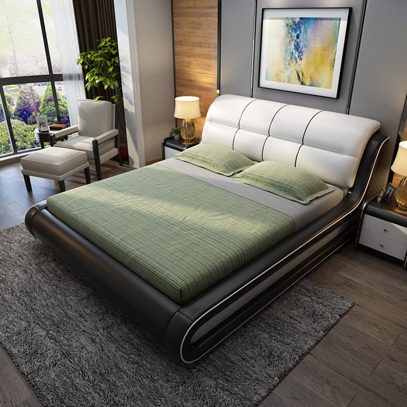 Simple modern leather bed 1 8m Master bedroom double bed Tatami Italian soft bed 1 2m1 35m single bed