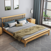 Nordic solid wood bed 1 8 meters double 1 5 single beds Modern simple small apartment Japanese style rubber wood bed