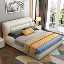 Leather bed tatami bed Modern simple small apartment double bed 1 8 meters master bedroom air pressure high box storage soft bed