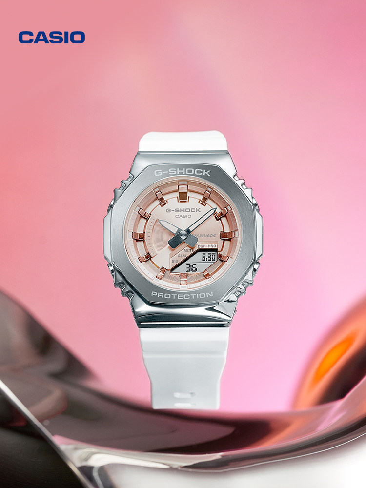 Casio Official Flagship Store Gm-S2100Ws Metal Octagonal Drop-Resistant Sports Watch