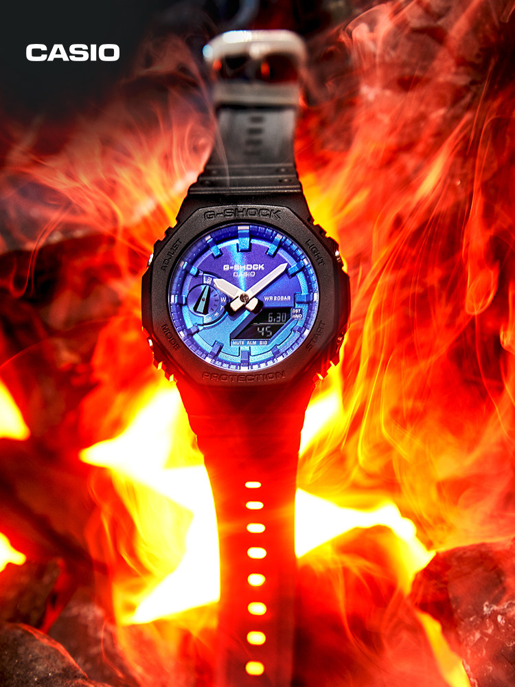 Casio Official Flagship Store Flame Inside Trendy Sports Shock-Resistant Colorful Dial Watch G-Shock