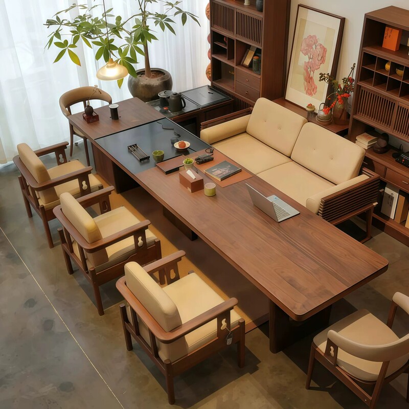 New Chinese-Style Solid Wood Tea Table, Song-Style Aesthetic Tea Table, Modern Minimalist Design, Suitable for Home, Office, and Reception Use