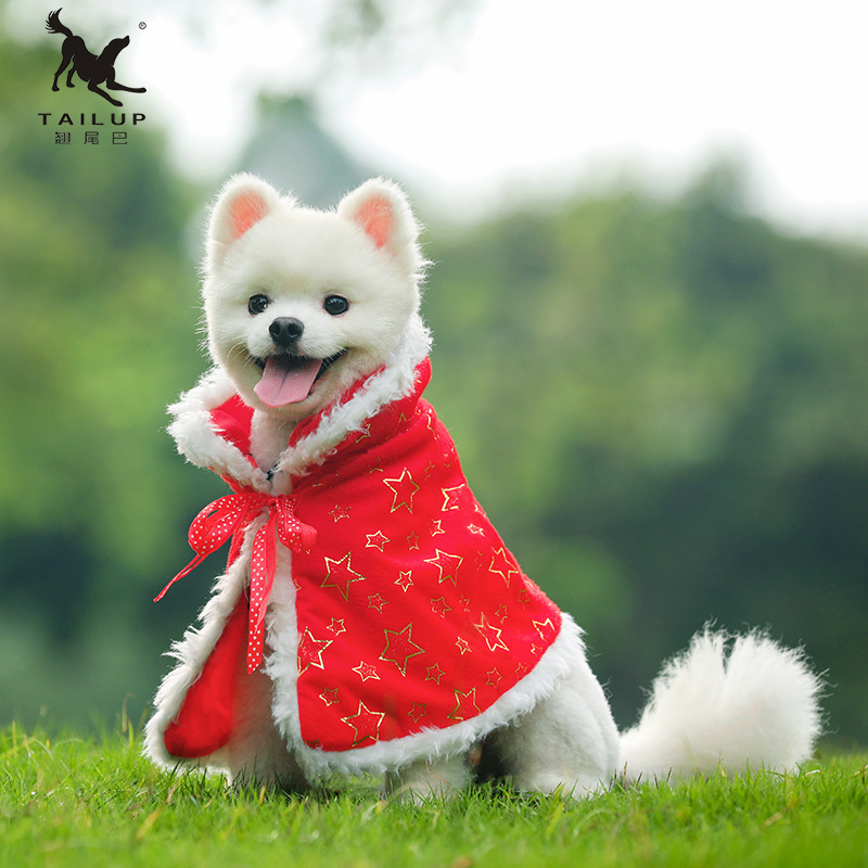 Foreign holiday pet dog hooded clothes red Christmas shawl warm scarf suit support generation