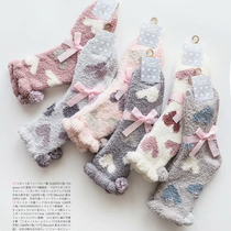 6 Double autumn winter cute coral velvet sweet sleep socks hairy home socks floor socks non-slip female warm
