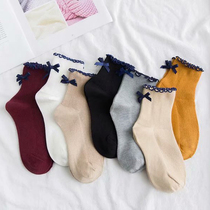 6 Double day bow knot wooden ear socks in socks cotton socks women socks spring and autumn winter socks