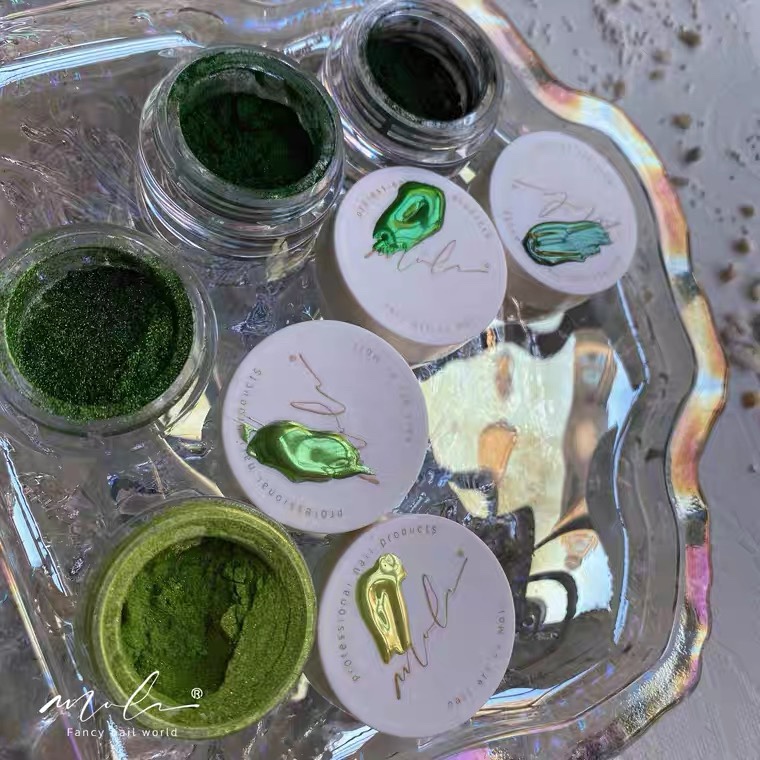 【Moli Nail Art】Original Self-Mixing New Green Series Magic Mirror Powder High-Quality Mirror Powder Autumn and Winter Magic Mirror Powder