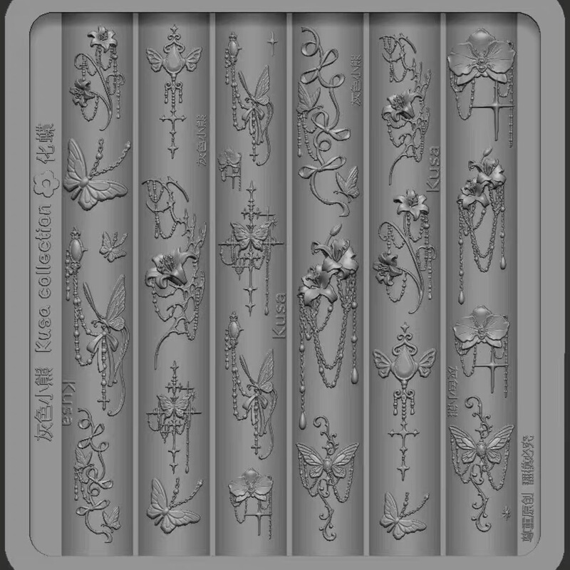 [Nail Art Mold] Little Grass Collaboration Gray Bear Lolita Elements Thorns Lily Chain Butterfly Mold