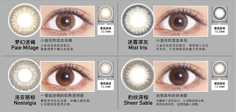 Nhật Bản Lei Mei revia làm đẹp ngày nữ ném 10 đường kính nhỏ 14,1 kính áp tròng mua máu nhập khẩu xám - Kính đeo mắt kính kính trẻ em