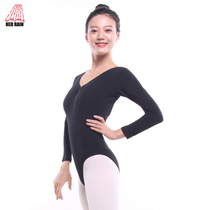 Red rain dance suit Long sleeve chestless advance ballet body suit Practice suit Womens V-neck training one-piece suit Gymnastics suit