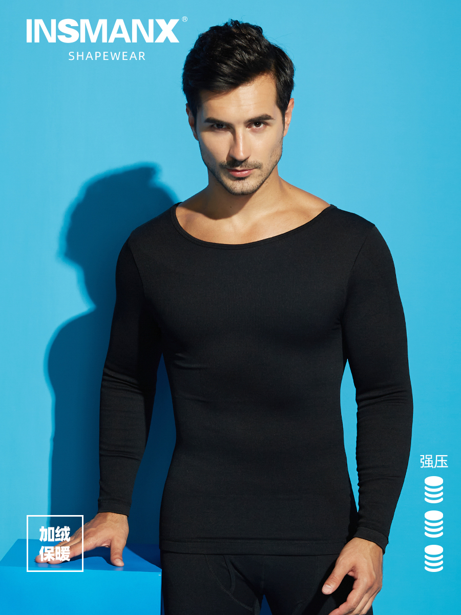 INSMANX men's warm body shaping top thickened velvet chest and abdomen shaping underwear De velvet autumn coat winter