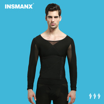 Insmanx Men's Body Shaping Underwear Autumn Winter Molded Bottoming Long Sleeve Thin Breathable Tights Chest Tie Belly Waist