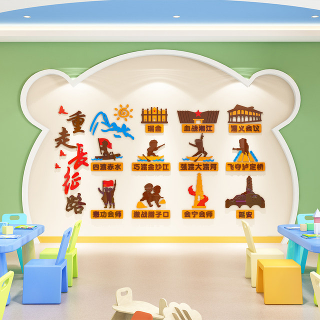 Re-walk the Changzheng Road Kindergarten Patriotic Red Education Theme Cultural Wall Stickers Classroom Corridor Environmentally Innovative Wall Decoration