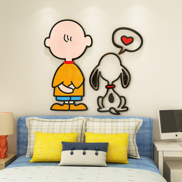 Snoopy 3D Stereo Wall Stickers for Boys' Room Layout, Bedroom Bedside Cartoon Stickers, Kidsren's Room Wall Decoration