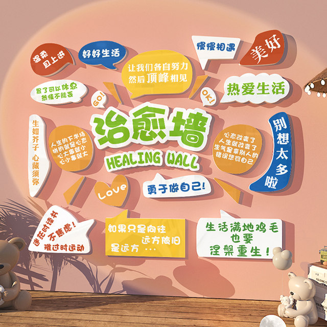 Trendy Photo Backdrop Wall Decoration with Healing-Themed Stickers for Guesthouses and Bubble Tea Shops, Creating a Cozy Atmosphere