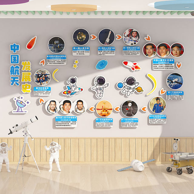 Kindergarten Wall Decoration Chinese Aerospace Development History Space Technology Theme Cultural Wall Stickers Finished Product Environmental Creation Materials