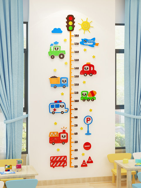 Children's Height Stickers 3D Cartoon Car Height Measuring Ruler Boy's Room Layout Wall Decoration Bedside Wall Stickers