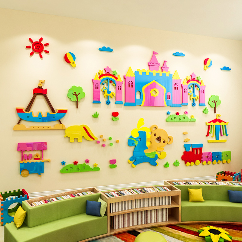 Acrylic 3d Cartoon Castle Kindergarten Wall Decoration Ring Creation Themed Wall Classroom Environment Placement Wall Stickers