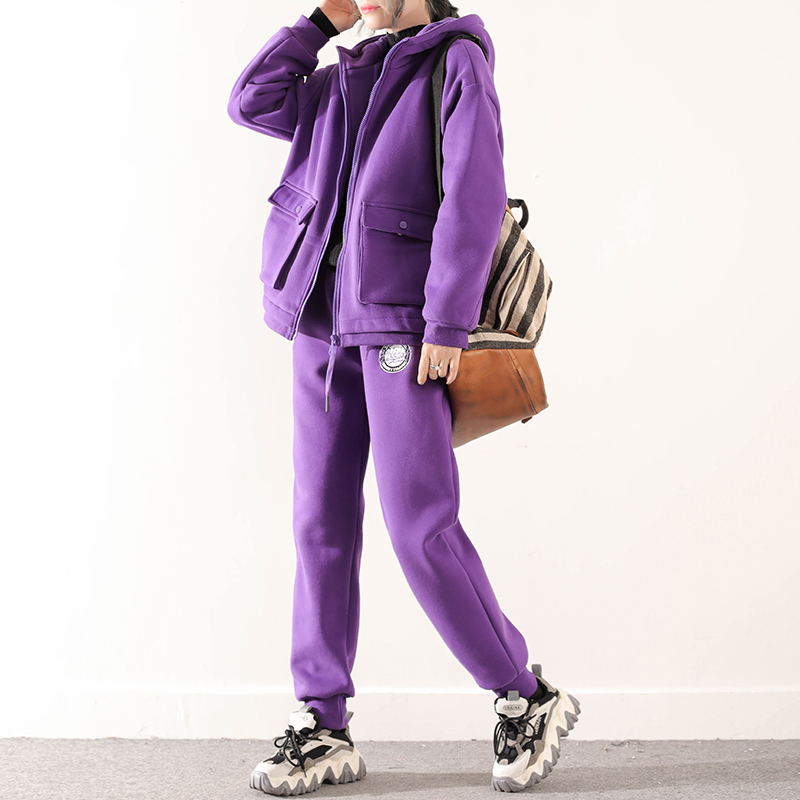 Real Madrid 2021 Winter new pocket necropolis suit woman loose large size with velvet thickened sports casual two-piece style