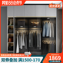 Light luxury closet modern minimal glass door wardrobe economy type pull door cabinet combined three-door bedroom corner