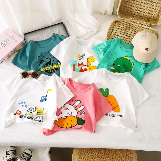 
New children's short-sleeved T-shirt pure cotton girls summer clothes baby children's clothing new boy top