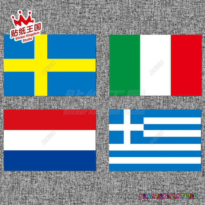 Italian, Swedish, Dutch and Greek flag car stickers, helmet stickers, motorcycle and car decorations, personalized waterproof reflective stickers