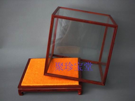 Red rosewood dustproof treasure cage glass cover craft gift decoration antique Buddha statue display cover decoration base solid wood