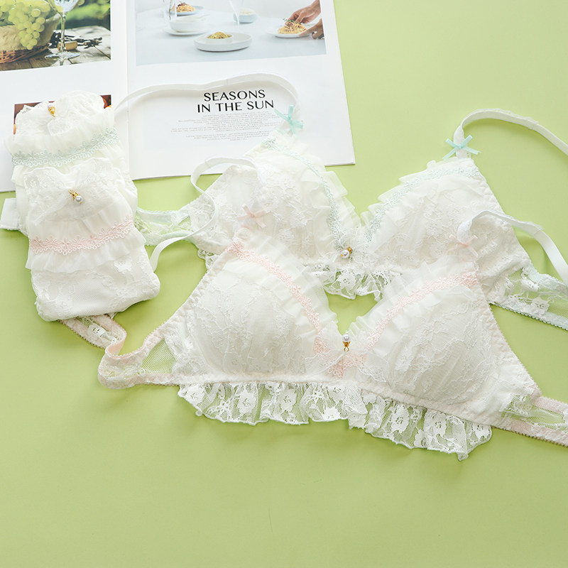 Day Department No steel ring triangular cup Girl lingerie white sweet and cute Lace Water Soluble Lace Lingerie Suit Comfort