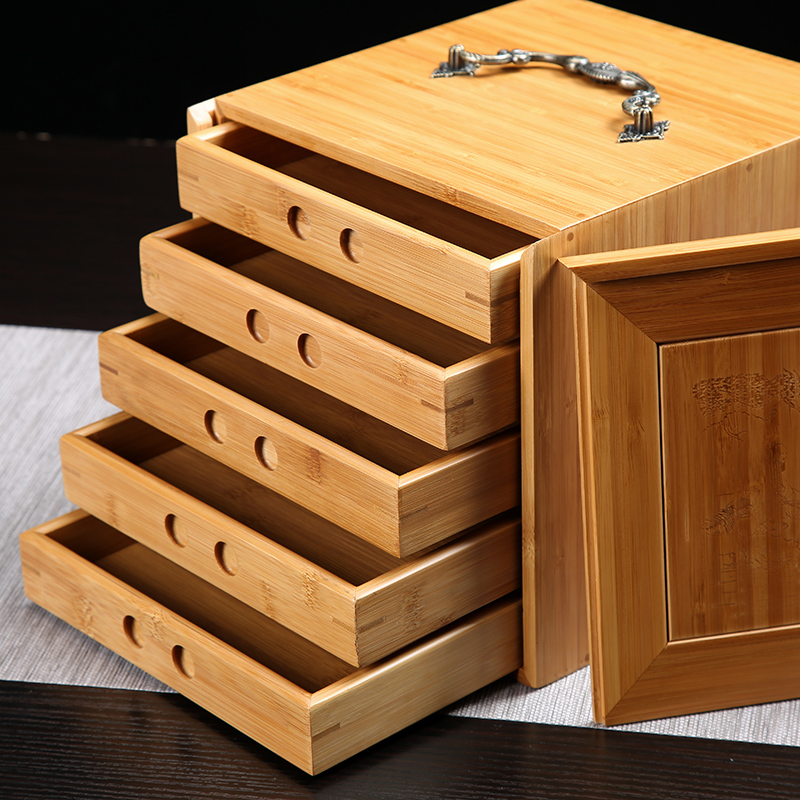 Pu-yu tea box tea cake box three layers bamboo tea knife tea cutter tea plate tea course spare tea cabinet