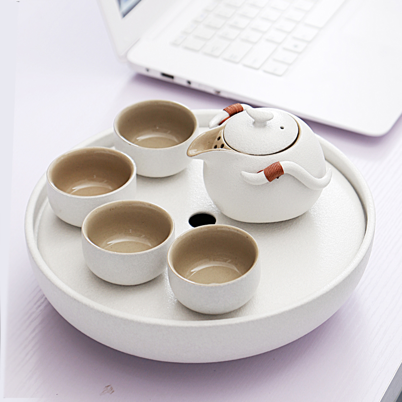 Black and white rough pottery tea set mini water storage home office tea set convenient travel Kung Fu porcelain complete set gift