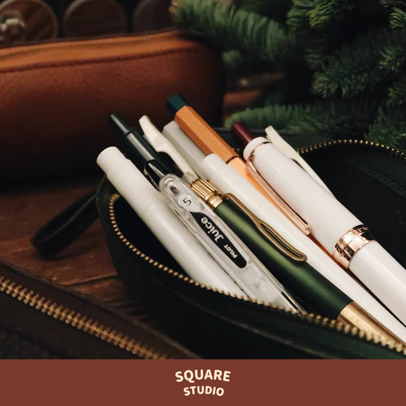 (squared Studio) Forest color series genuine leather pen bag large capacity portable stationery hand account retro containing bag
