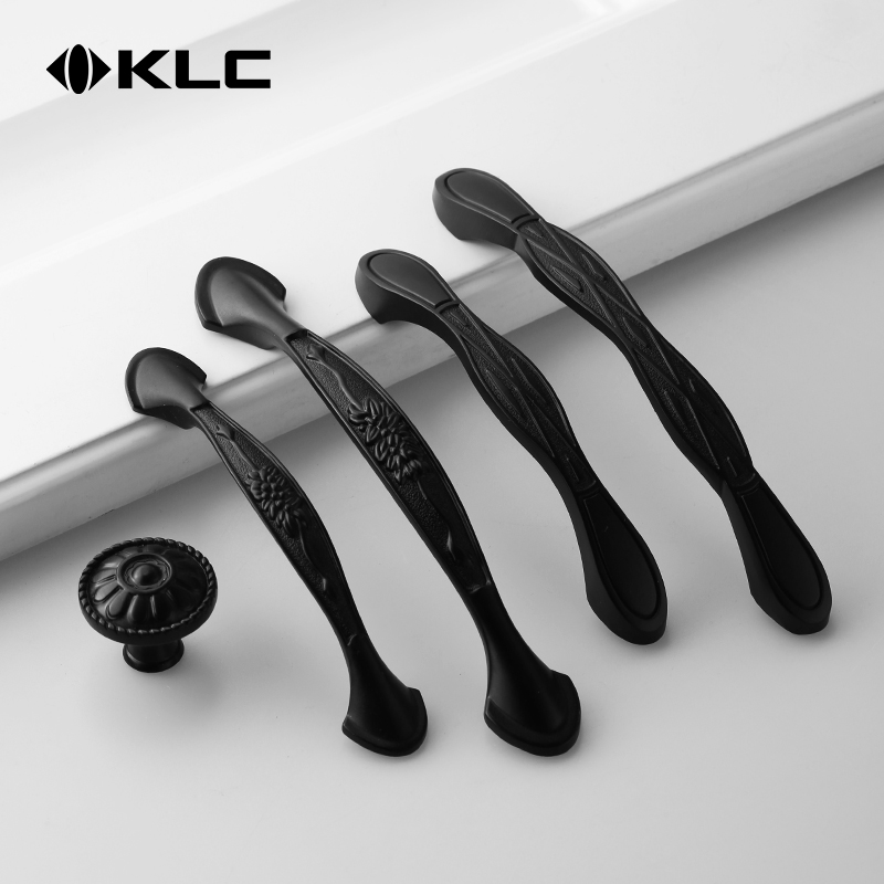 KLC European black wardrobe door drawer small handle Round kitchen cabinet door handle button handle