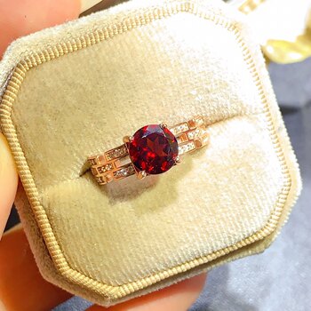 New natural garnet ring stone size round 8mm open ring 925 silver gold plated