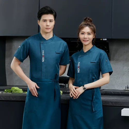 冰丝透气厨师服男短袖夏季餐饮厨房饭厅食堂烘焙长袖厨师服棉