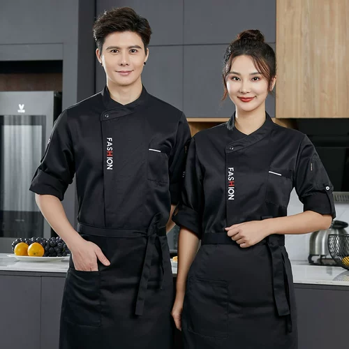 冰丝透气厨师服男短袖夏季餐饮厨房饭厅食堂烘焙长袖厨师服棉