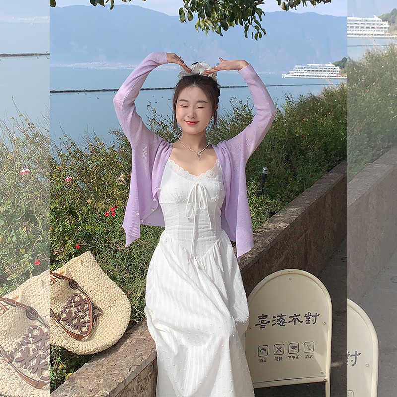 Sweet Rice Zhou Purple Cardigan for Women 2026 New Summer Style with Camisole Skirt Sun Protection Small Cover-Up Ice Silk Knitted Top Sweet Rice Zhou Purple Cardigan for Women 2026 New Summer Style with Camisole Skirt Sun Protection Small Cover-Up Ice Silk Knitted Top
