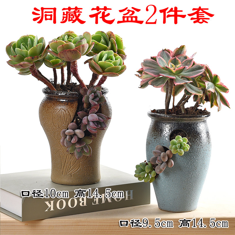 Creative large number of hand drilling holes Broken Mouth Basin Cliffs High and old plants Multi-meat small flower pots coarse pottery Porcelain Jar Clear