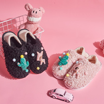 Cotton slippers female home bag with thick soled indoor non-slip winter cute plush winter lady with heel Moon shoes