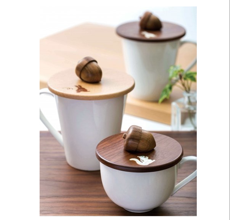Japanese Handmade Walnuts Solid Wood Shells Wood Elephant Insert Rabbit Squirrel Head Oak Fruit Teacup Mat Mark Cup Lid