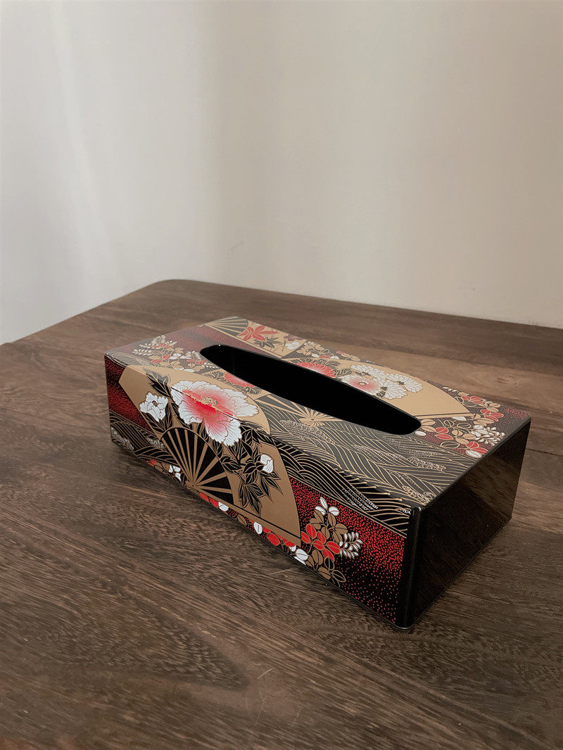 Spot Japan Mountain Middle Lacquer Japan Style Fan Dance Cherry Blossom Moon Rabbit Minimalist Living Room Bedside Resin Paint Tissue Box Pendulum