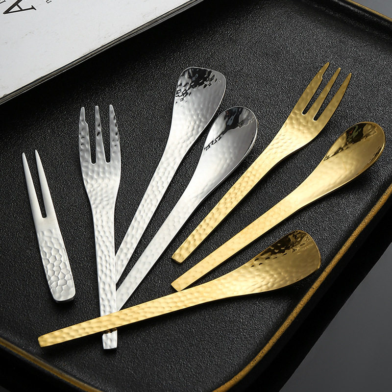 Japanese-style retro handcrafted hammered 304 stainless steel fork and spoon tableware, dessert cake spoons, coffee spoons, fruit forks