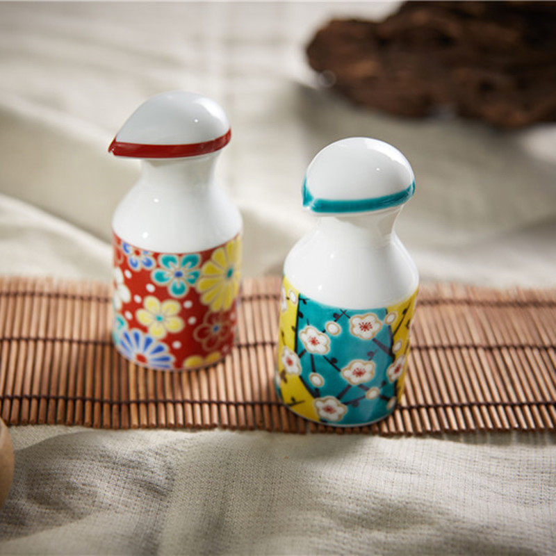 Spot Japan Imports Jiugu Burmwood Hand-painted Cherry Blossom Rabbit Mountain Tea Flower and Soy Sauce Vinegar Oil Pot Fuji Mountain Dip Saucer