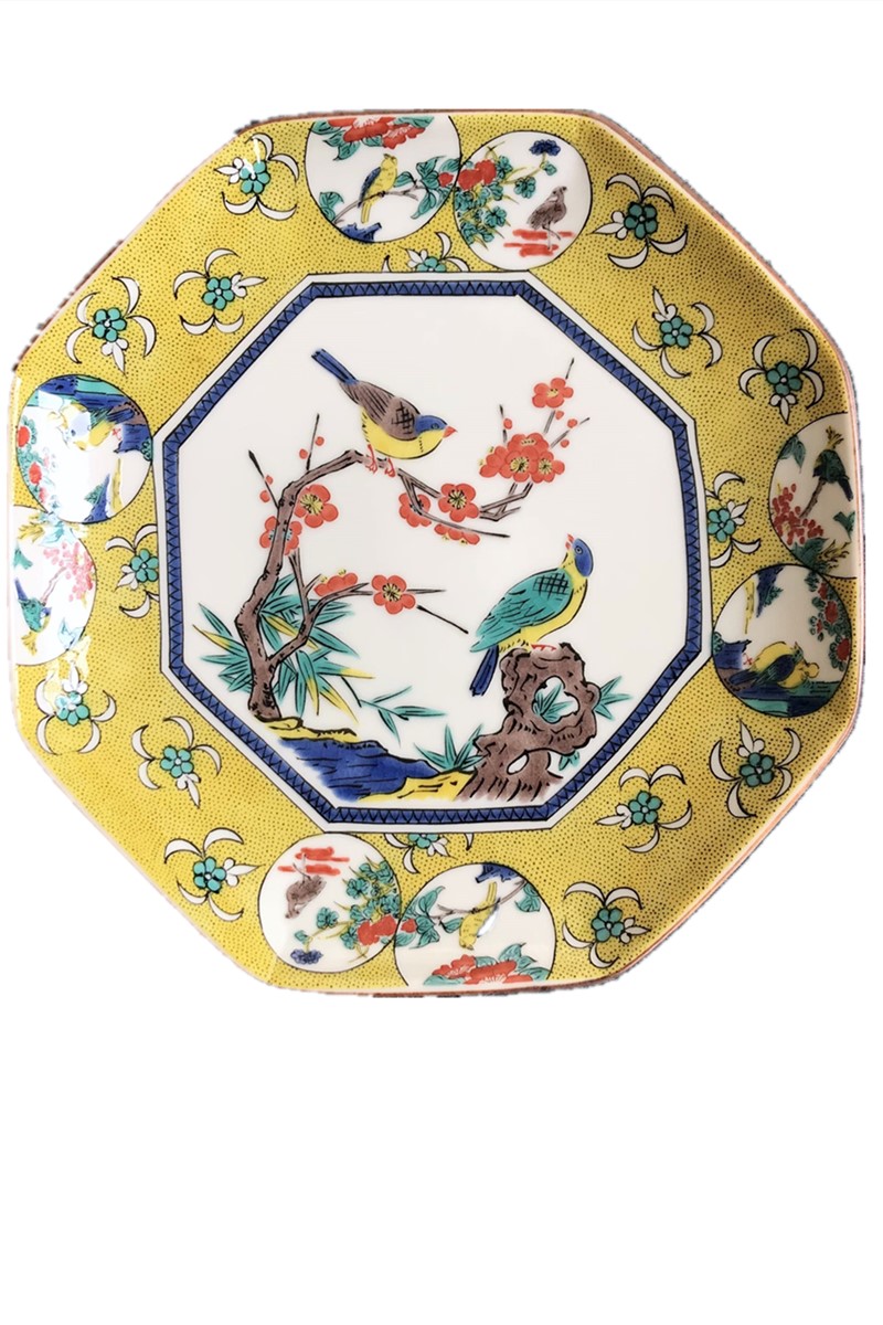 Japan imported Kutani burning flower and bird picture plate small plate Japanese-style ceramic tableware tableware snack plate home plate