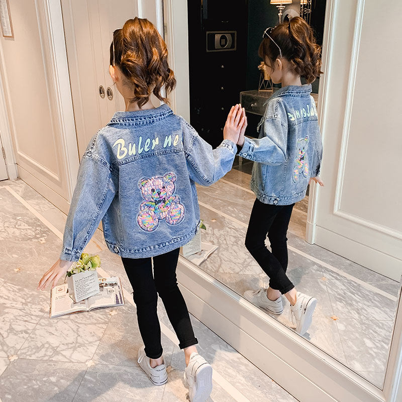 Girl Denim Jacket Spring Autumn 2022 New Korean version Children's Ocean CUHK Tong Autumn Clothing Online Red Girl Blouse
