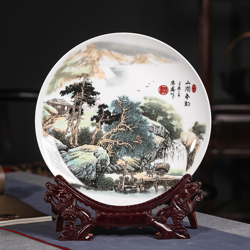 Jingdezhen ceramic hang dish of new Chinese style decoration plate hand - made the sitting room porch sitting plate decoration handicraft furnishing articles