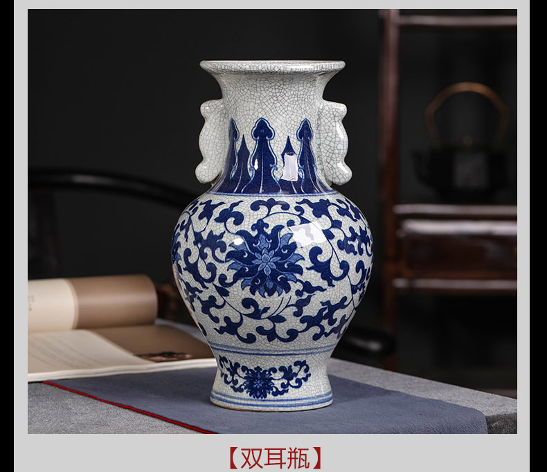 Blue and white porcelain of jingdezhen ceramics bound branch lotus bottle of new Chinese style decoration room porch flower arrangement handicraft furnishing articles