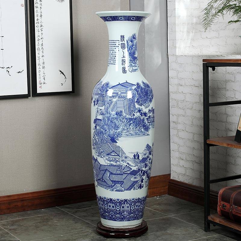 Jingdezhen blue and white ceramics guest - the greeting pine hotel opening arranging flowers potted sitting room adornment is placed large vase