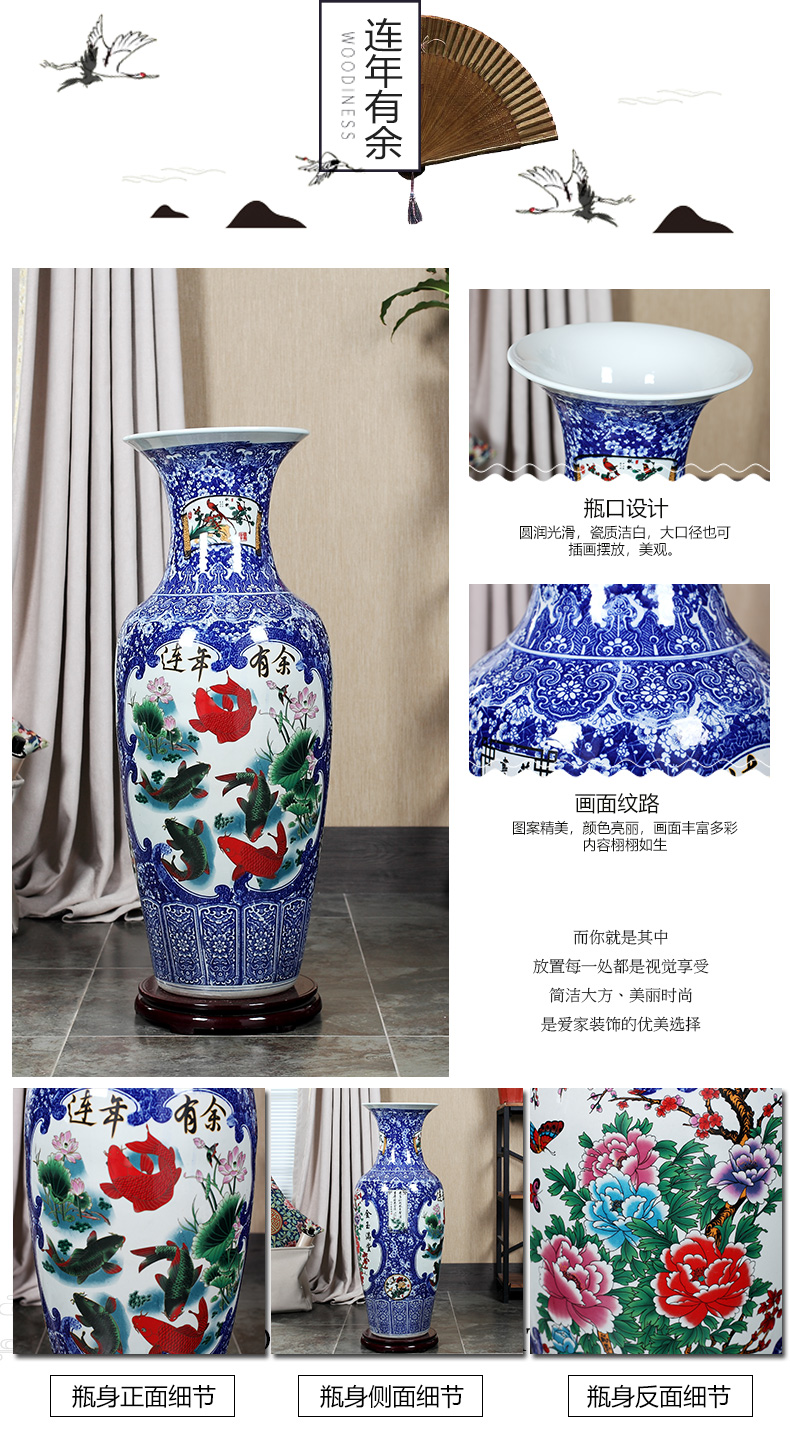 Jingdezhen blue and white vase of large sitting room I household ceramics handicraft ceramic vase furnishing articles