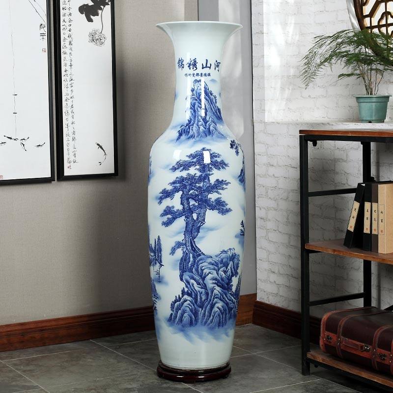 Jingdezhen blue and white ceramics guest - the greeting pine hotel opening arranging flowers potted sitting room adornment is placed large vase