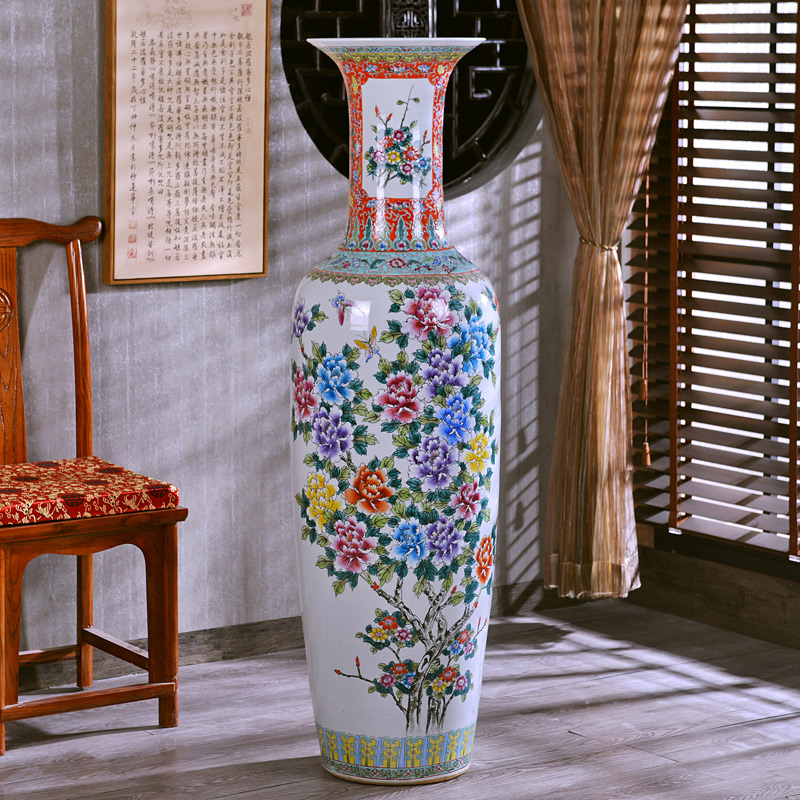 Jingdezhen hand - made archaize pastel of large vase study of new Chinese style sitting room adornment hotel office furnishing articles
